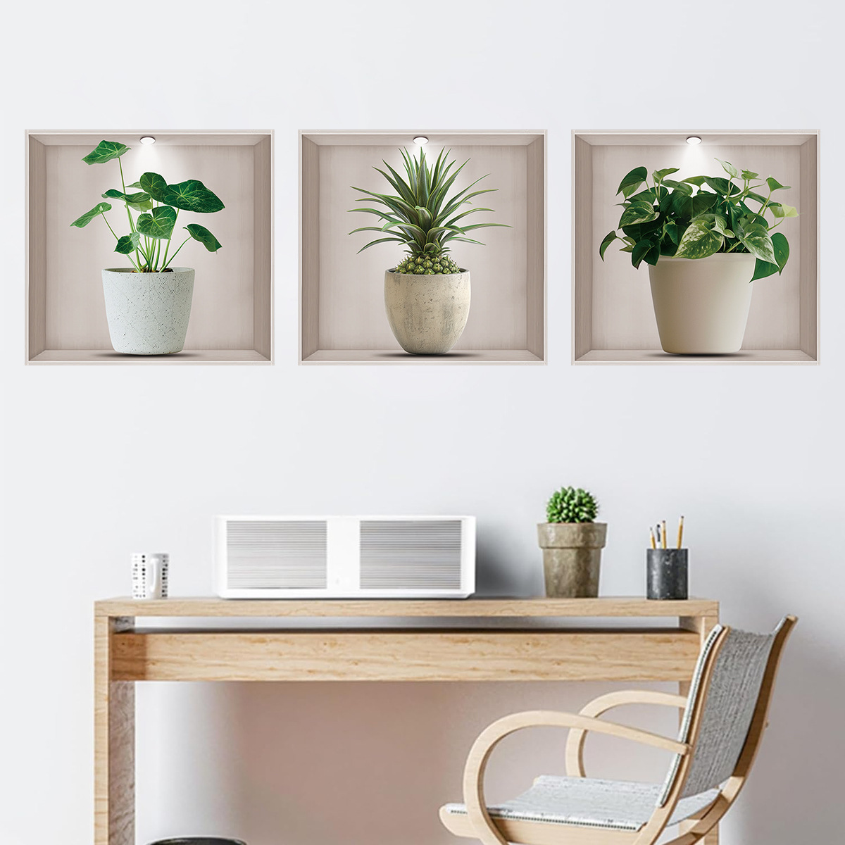 Home Office Layout - Pot Bunga, Tanaman Hijau, Stiker Dinding,