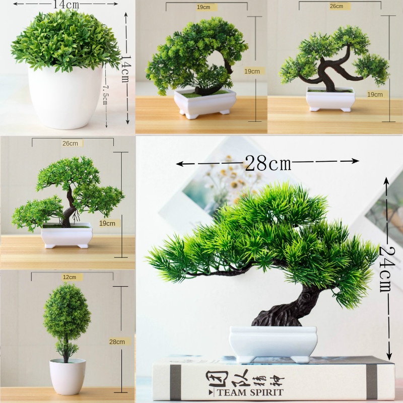 Home Office Layout - Baru Hijau Tanaman Buatan Bonsai Pohon